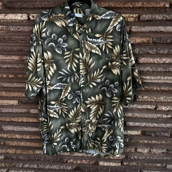 Half Moon Bay Men's Hawaiian Green Floral Short Sleeve Resort Shirt Size XL - Picture 9 of 9